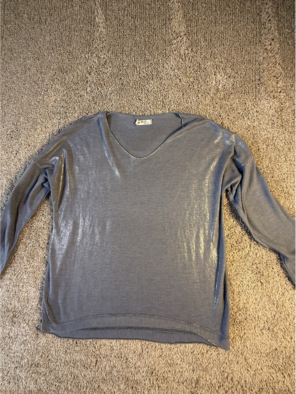 Gigi Moda Womens Sweater One Size OS Med Blue Sparkle Batwing Metallic Front